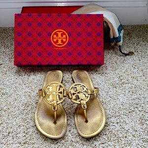 Tory Burch Miller Gold metallic leather sandals